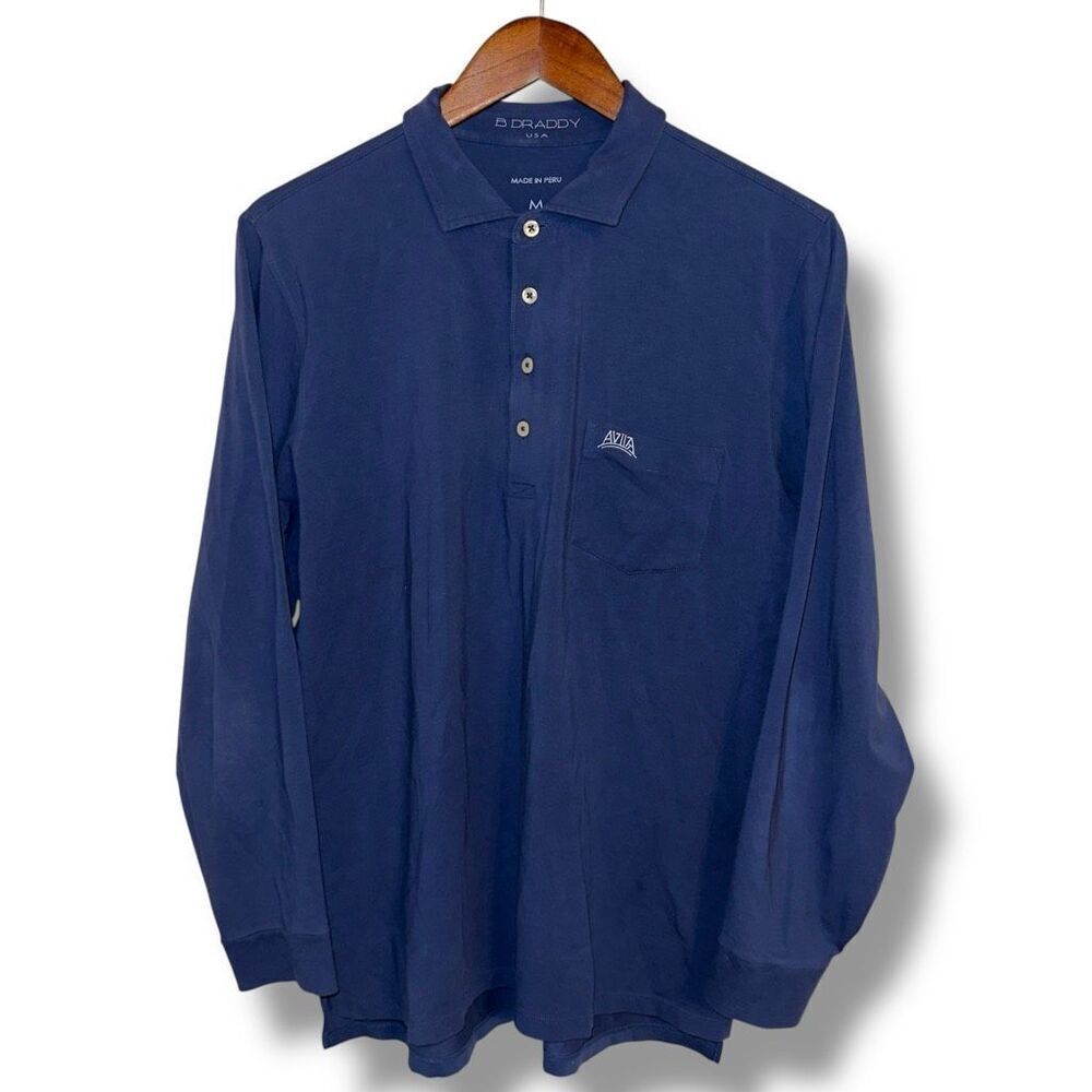 B. Draddy Navy Long Sleeve Cotton Golf Polo Shirt Size M